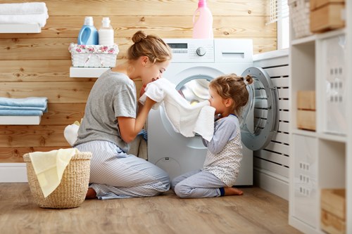 Family washing clothes